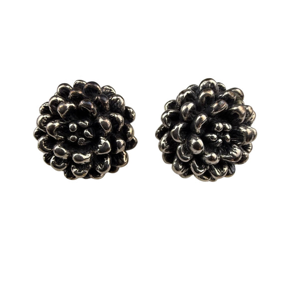 Sterling Silver Floral Design Beaded Stud Earrings 925 Handcrafted Unique Women’s Jewelry