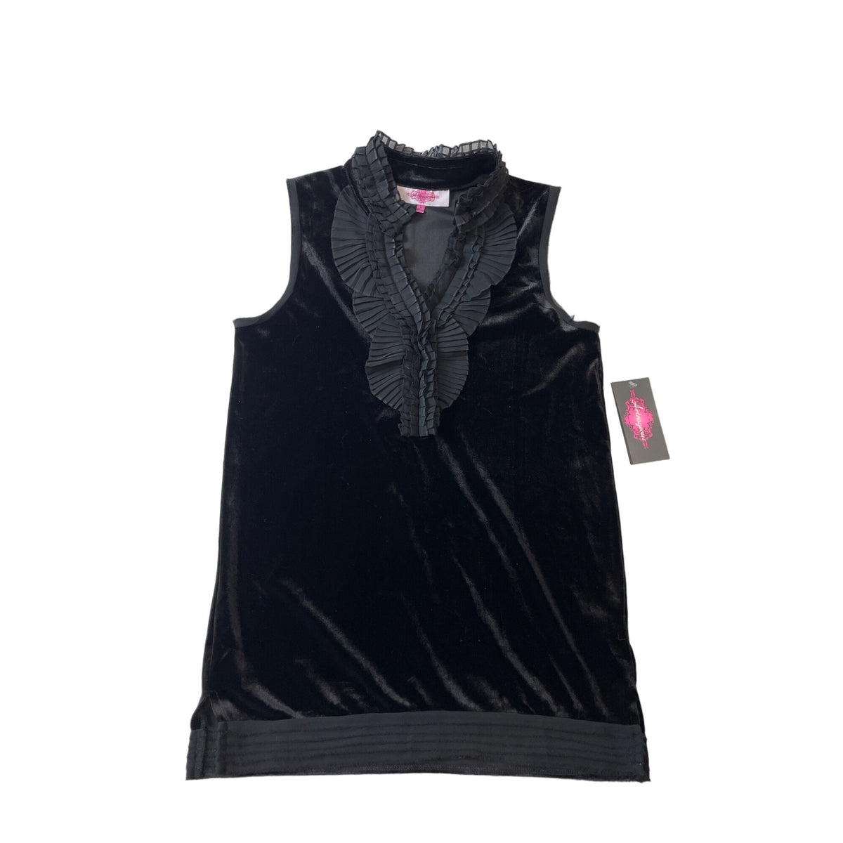 Astrageous Black Sleeveless Velvet Sleeveless Shirt Ruffle Neck Sz S - New