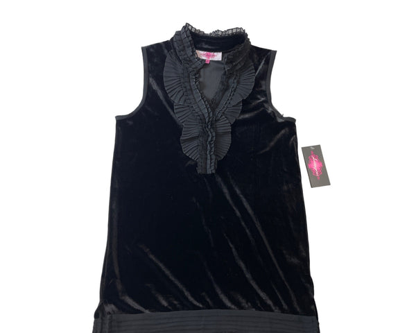 Astrageous Black Sleeveless Velvet Sleeveless Shirt Ruffle Neck Sz S - New