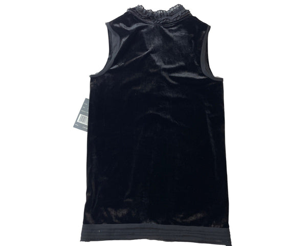 Astrageous Black Sleeveless Velvet Sleeveless Shirt Ruffle Neck Sz S - New