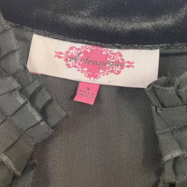 Astrageous Black Sleeveless Velvet Sleeveless Shirt Ruffle Neck Sz S - New