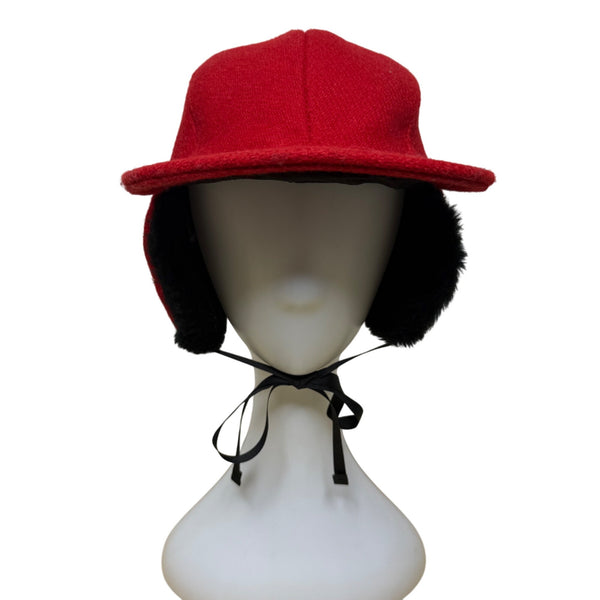 Outdoors Unisex Red & Black Wool Trapper Hat With Faux Fur Ear Flaps OS