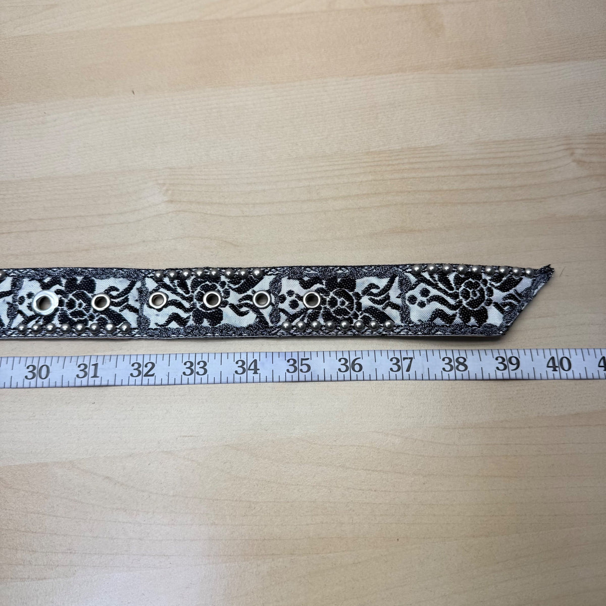 Vintage Black Floral Belt Silver Accents Ornate Buckle Adjustable Fit