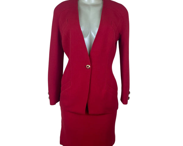 Valentino Vintage 2000's Womens Red Wool Skirt & Blazer Set Siz 8