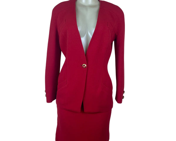 Valentino Vintage 2000's Womens Red Wool Skirt & Blazer Set Siz 8