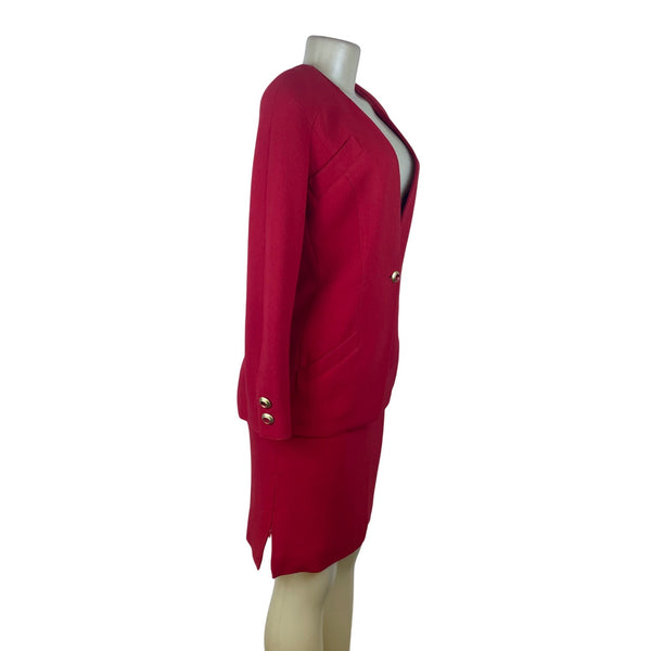 Valentino Vintage 2000's Womens Red Wool Skirt & Blazer Set Siz 8