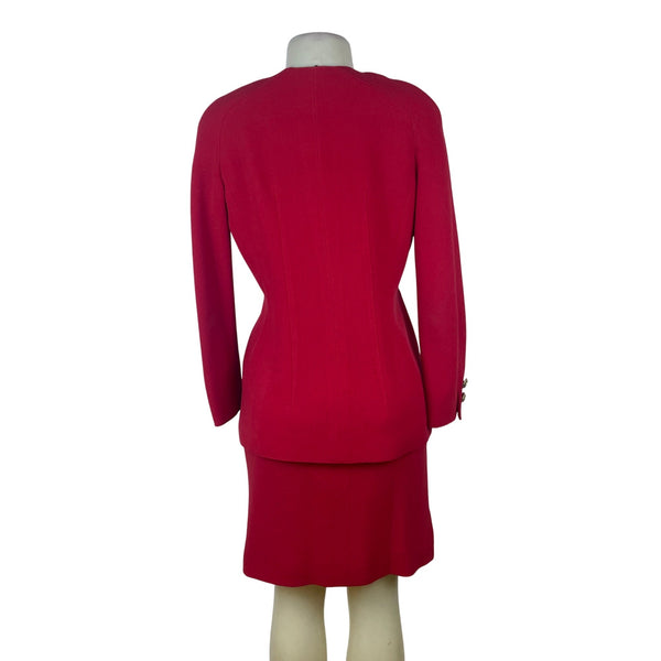 Valentino Vintage 2000's Womens Red Wool Skirt & Blazer Set Siz 8