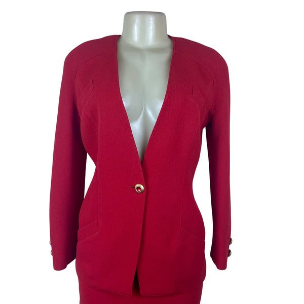 Valentino Vintage 2000's Womens Red Wool Skirt & Blazer Set Siz 8