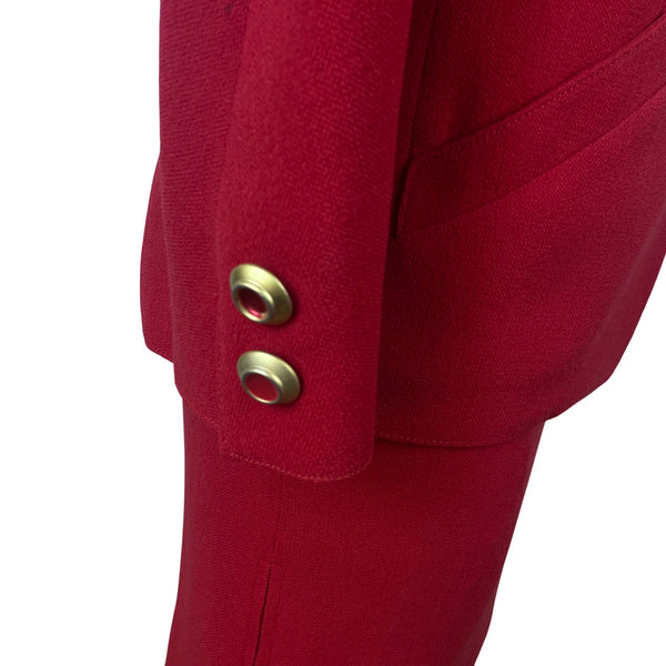 Valentino Vintage 2000's Womens Red Wool Skirt & Blazer Set Siz 8