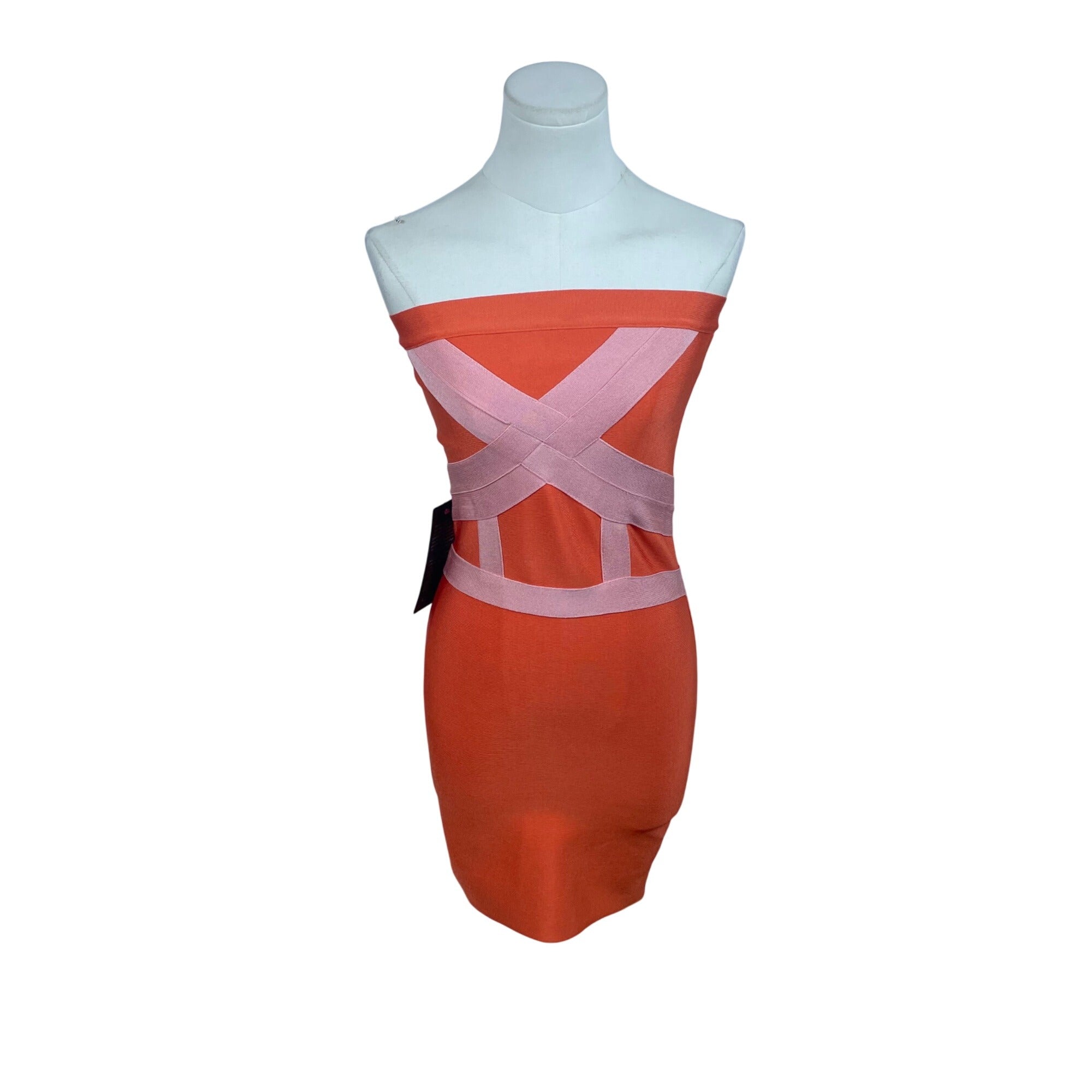 bebe bandage dress Bebe Women's Strapless Orange & Pink Bandage Dress Size M