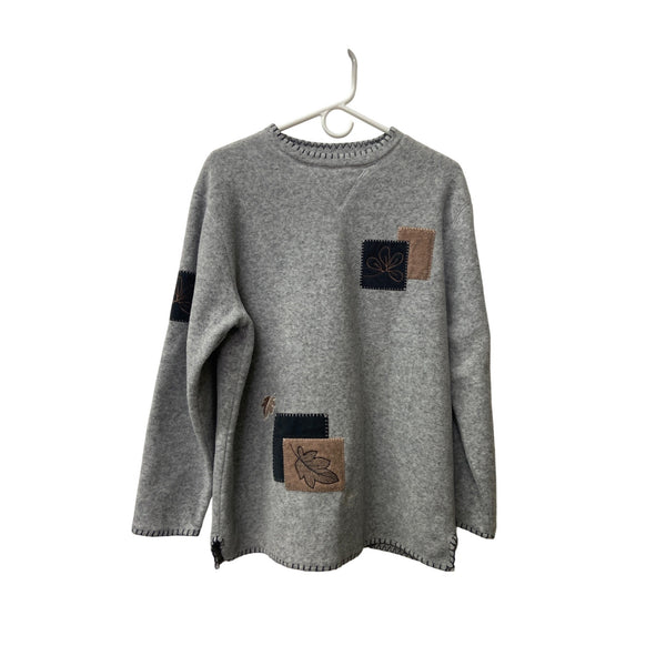 LT Sport Womens Gray Embroidered Patch Pullover Sweatshirt Size Small