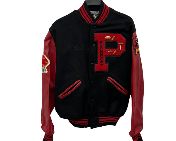 Wilson Mens Black & Red Wool/Leather Paris Letterman Jacket Size 42 Vintage