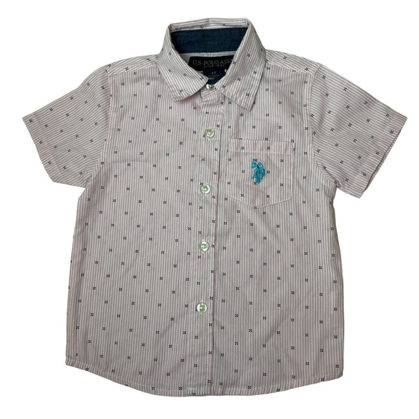 U.S. Polo Assn Boys Pink Striped Button-Up Shirt Short Sleeve Size 3T