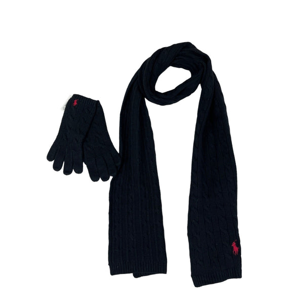Ralph Lauren black pony knitted Scarf and mittens New