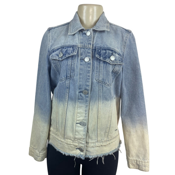 BlankNyc Distressed Ombre Denim Jacket With Frayed Hem & Button Closure Sz S