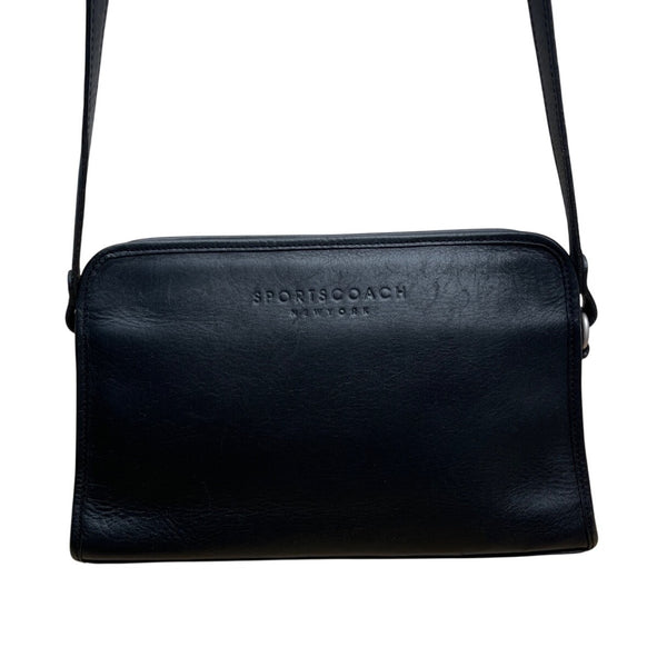 Sportscoach York Black Leather Crossbody Bag With Zip Closure & Tag Size M