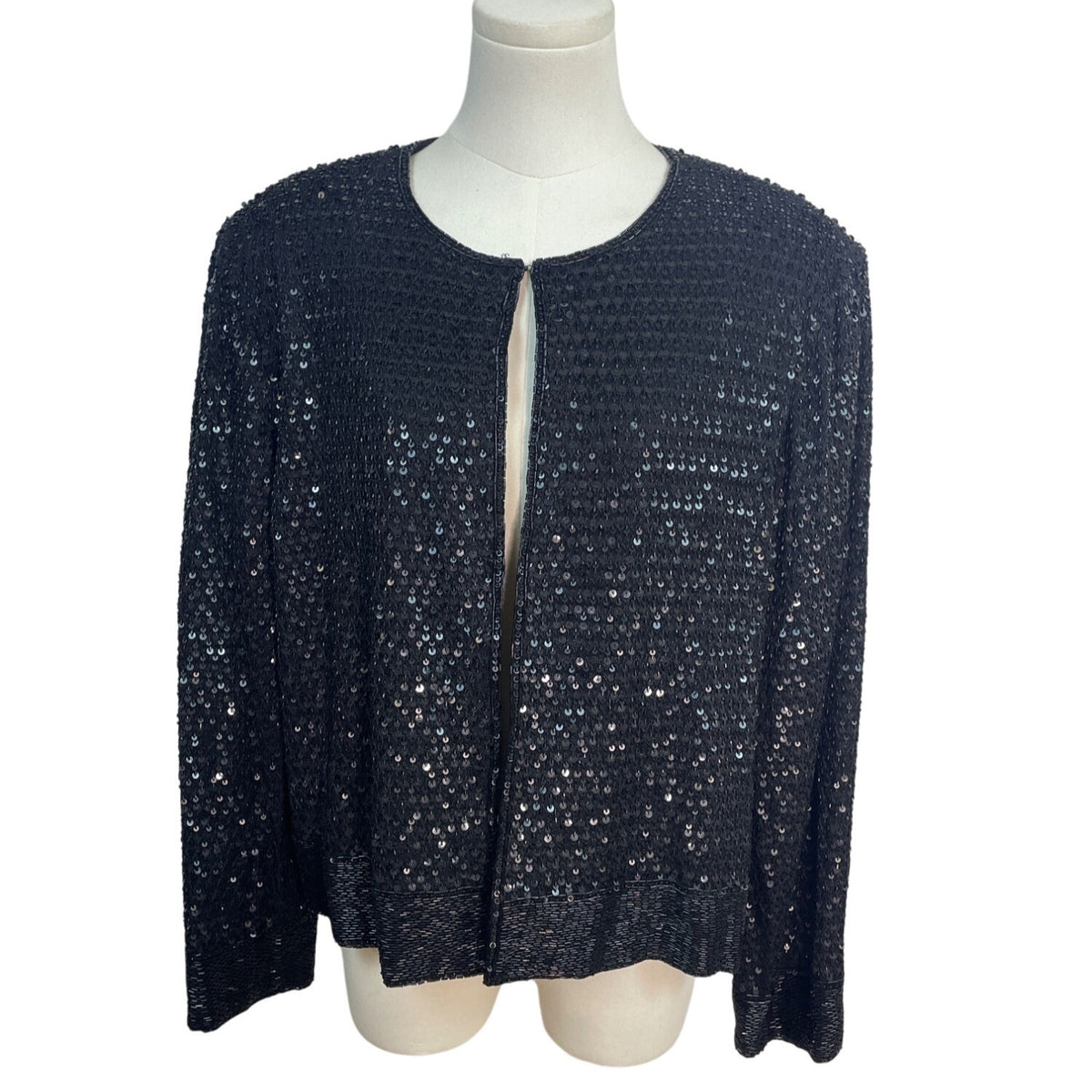 Niteline Vintage Black Sequined Open Front Long Sleeve Cardigan Jacket Womens XL