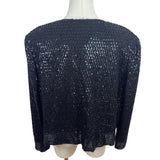 Niteline Vintage Black Sequined Open Front Long Sleeve Cardigan Jacket Womens XL