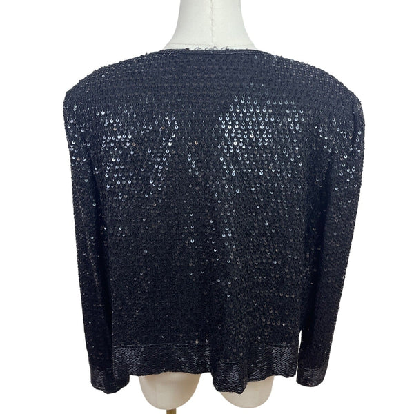 Niteline Vintage Black Sequined Open Front Long Sleeve Cardigan Jacket Womens XL