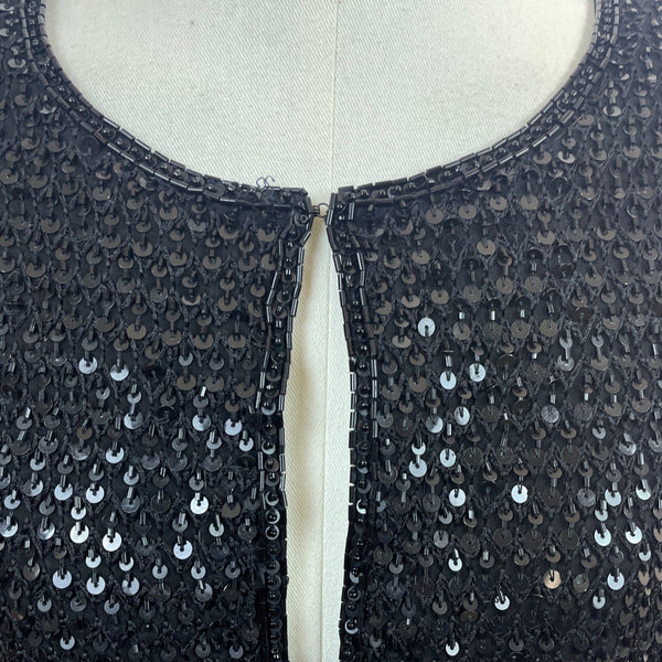 Niteline Vintage Black Sequined Open Front Long Sleeve Cardigan Jacket Womens XL