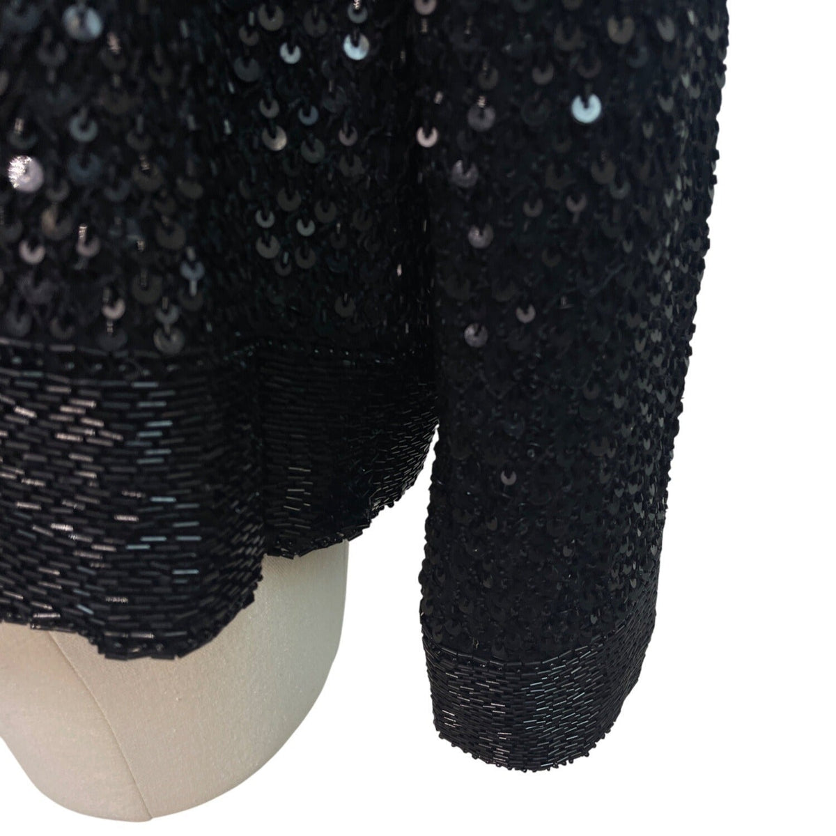 Niteline Vintage Black Sequined Open Front Long Sleeve Cardigan Jacket Womens XL