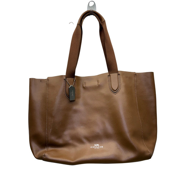 Coach Womens Brown Leather Tote Bag Pebbled Grain Texture Double Handles Casual