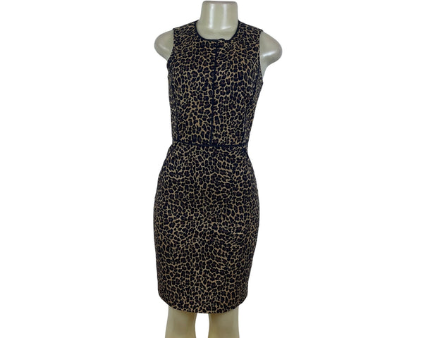 J.Crew Women's Brown Leopard Print Cotton Sheath Dress Sleeveless Knee Length Size 0
