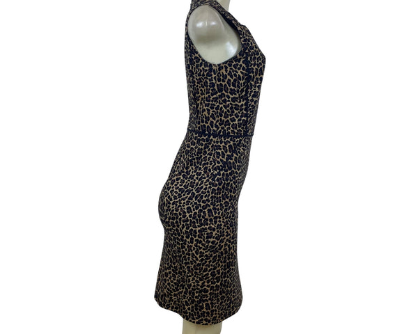 J.Crew Women's Brown Leopard Print Cotton Sheath Dress Sleeveless Knee Length Size 0