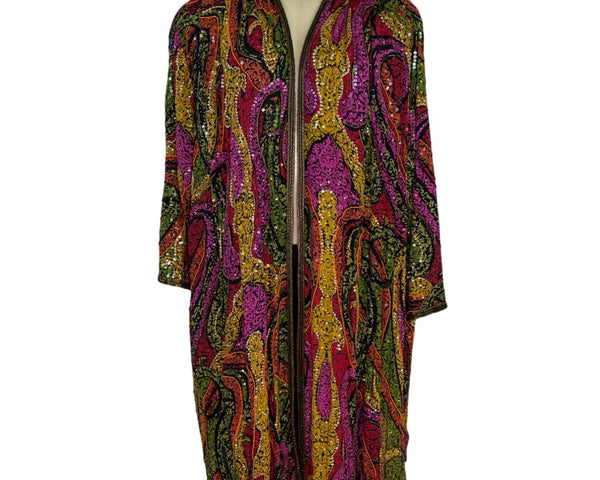 Vintage Judith Ann Plus Sequin Silk Dress Multicolor Size 16