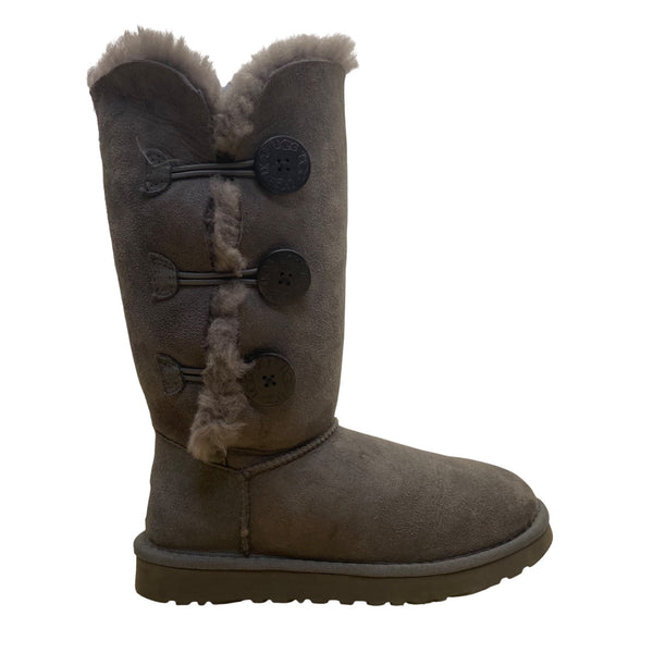 UGG Women’s Gray Suede Shearling-Lined Warm Button-Up Tall Boots Size 6
