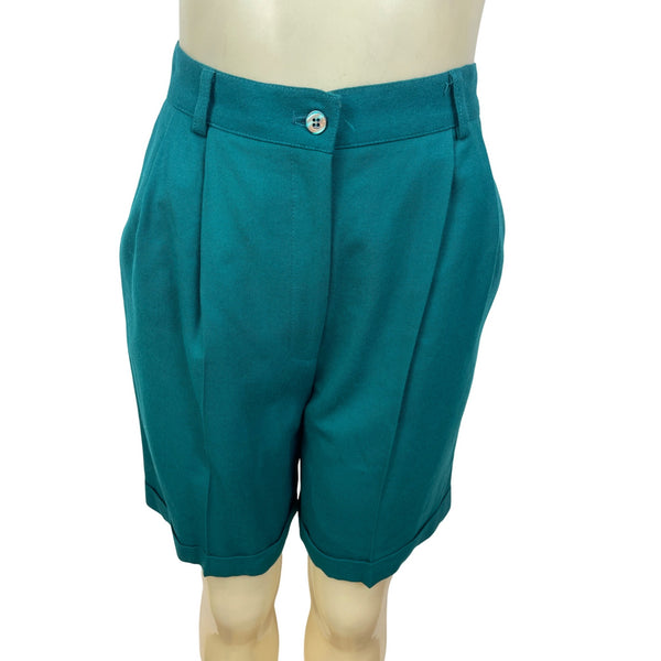 Talbots Petites Womens Teal Pleated Shorts High Waist Button Sz 6 - New