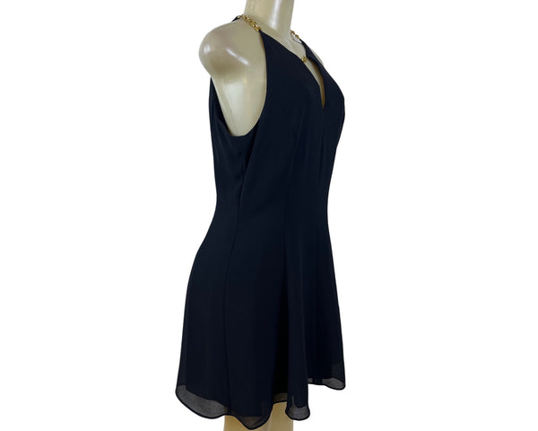 Datiani Black Sleeveless Halter Chain Detailed Dress A Line Fit Size 12