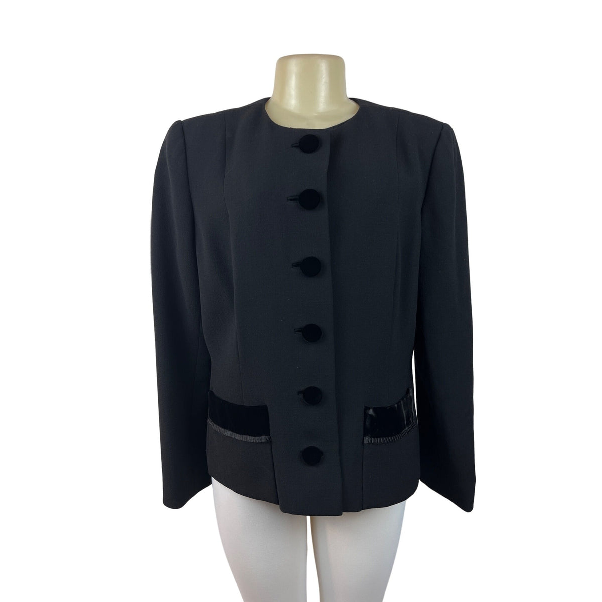 Oscar de la Renta Women's Black 6 Lined Button Up Long Sleeve Blazer Sz14