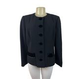 Oscar de la Renta Women's Black 6 Lined Button Up Long Sleeve Blazer Sz14