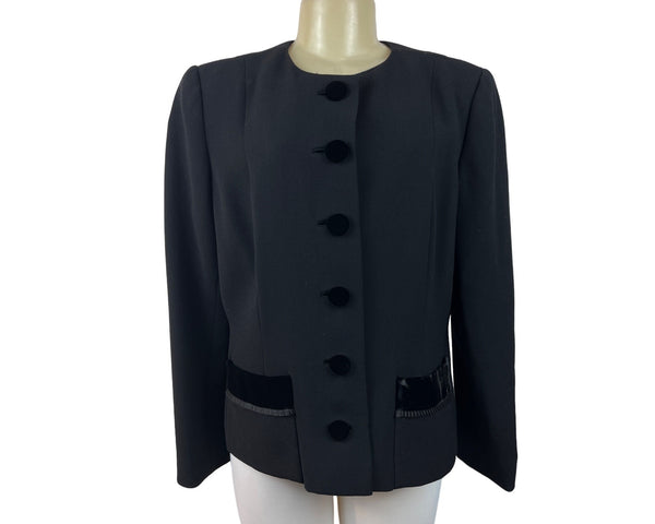 Oscar de la Renta Women's Black 6 Lined Button Up Long Sleeve Blazer Sz14