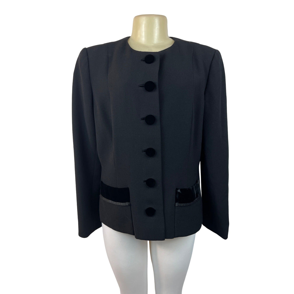 Oscar de la Renta Women's Black 6 Lined Button Up Long Sleeve Blazer Sz14