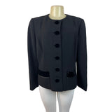 Oscar de la Renta Women's Black 6 Lined Button Up Long Sleeve Blazer Sz14