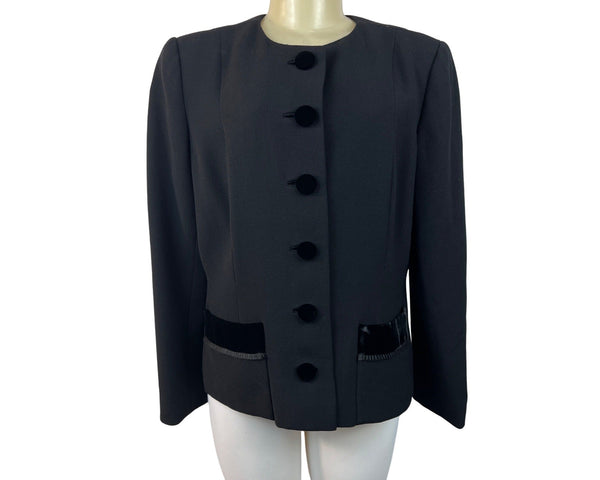 Oscar de la Renta Women's Black 6 Lined Button Up Long Sleeve Blazer Sz14