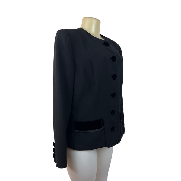 Oscar de la Renta Women's Black 6 Lined Button Up Long Sleeve Blazer Sz14