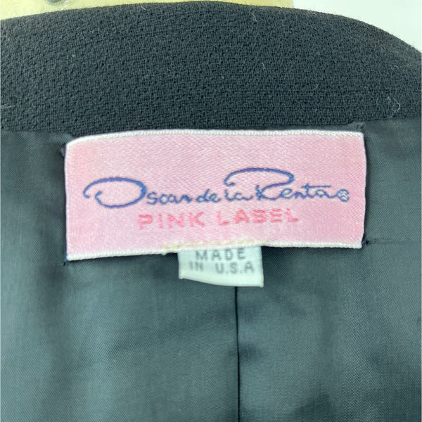 Oscar de la Renta Women's Black 6 Lined Button Up Long Sleeve Blazer Sz14