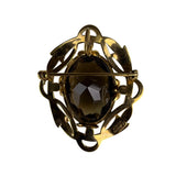 Winard 12K Gold Filled Brooch Smoky Quartz Oval Stone Elegant Filigree Design