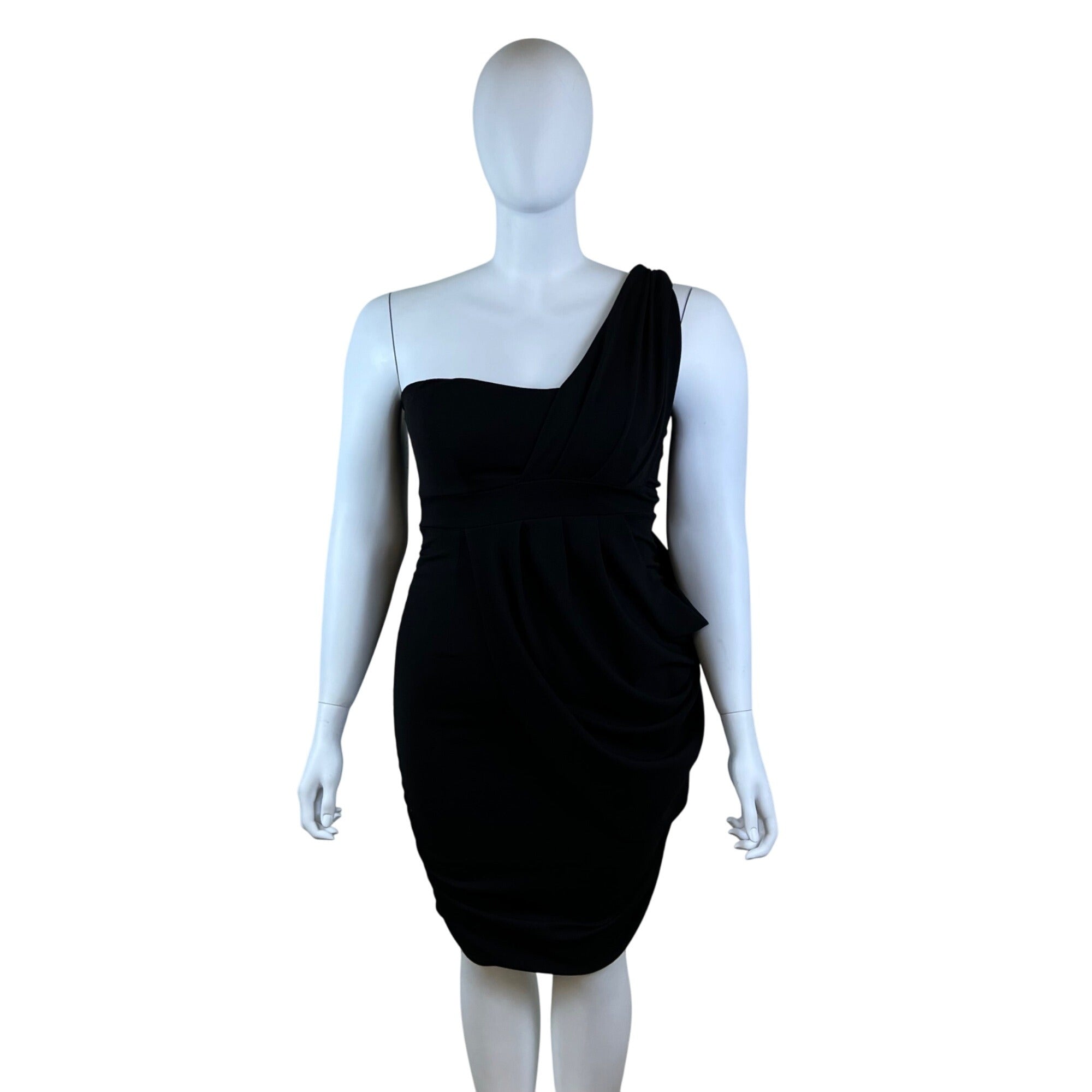 Fashion to Figure One Shoulder Black Dress Women's Draped Knee Length Size 1X Fashion to Figure One Shoulder Black Dress Women's Draped Knee Length Size 1X