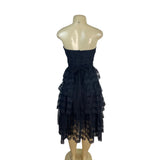 Vintage TD4 Strapless Black Lace Tiered Party Dress With Bow Back Detail Sz 7/8