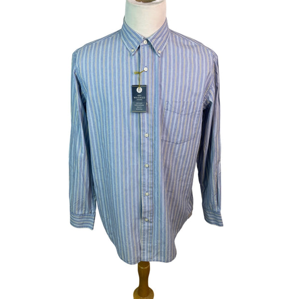 Club Room Mens Blue Striped Soft Washed Cotton Shirt Classic Fit Size L - New