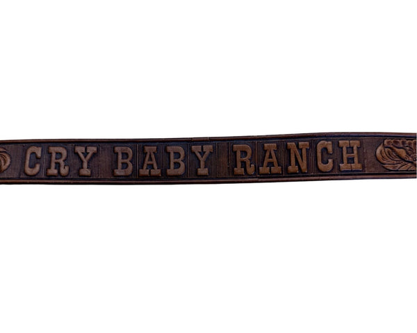 Cry Baby Ranch Embossed Leather Belt With Floral Design & Brass Buckle