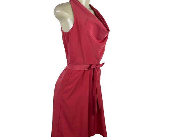 Ann Taylor Red Halter Neck Sleeveless Dress With Belt Tie Back Pleated Sz 2