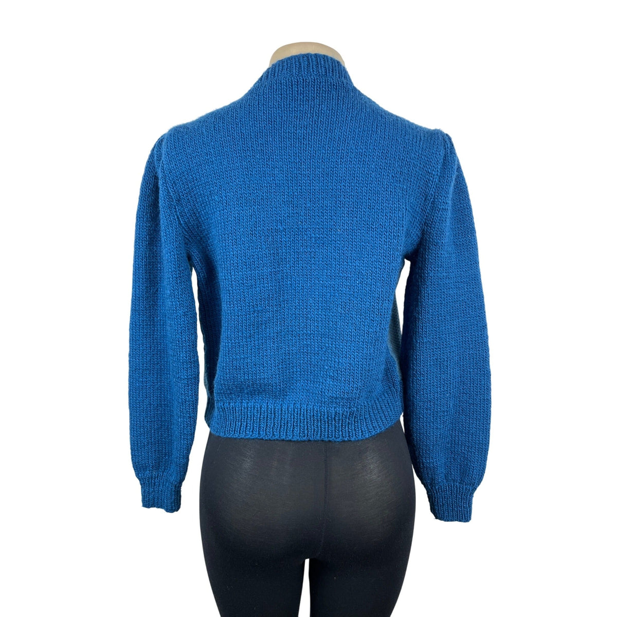 Vintage Button-Up Patchwork Cardigan Sweater With Textured Blue Sleeves Sz S/M