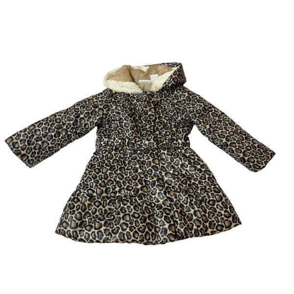 Babies Rus Toddler Girls Leopard Print Puffer Coat With Faux Fur Hood Sz 24M/2T