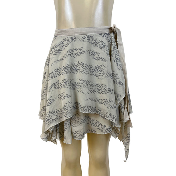 Silence + Noise Women’s Beige Gray Script Print Wrap Skirt Sz S/P - New