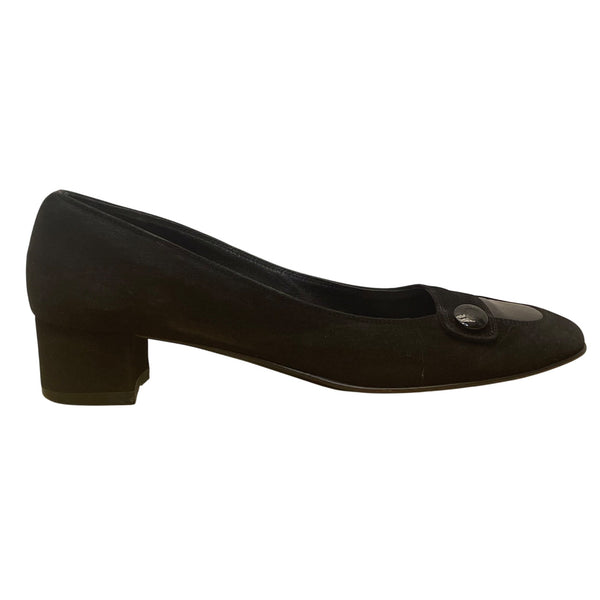 Salvatore Ferragamo Women’s Black Suede & Square-Toe Low-Heel Pumps Size 4.5B